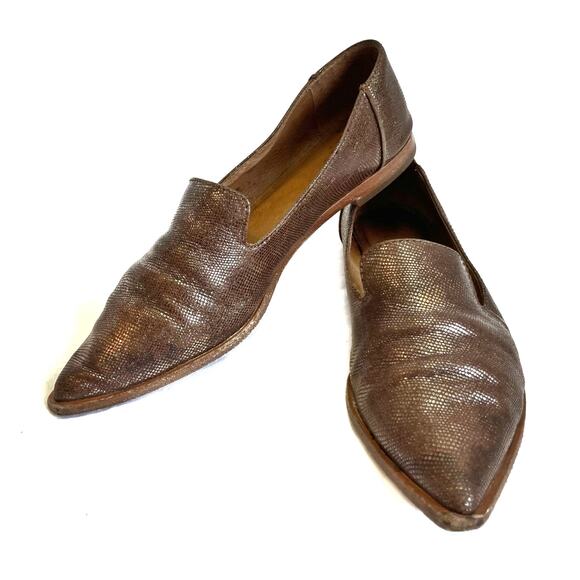 Frye Kenzie Leather Loafers | Sculptural Fall Flat | Metallic Brown Office Shoe - Picture 1 of 16